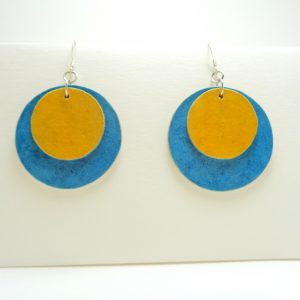 Boucles d'oreille rondes en carton - Bleu/Jaune - Argent 925