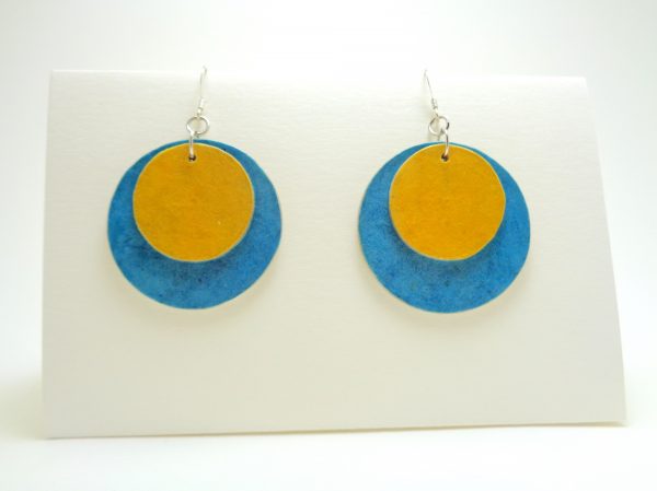 Boucles d'oreille rondes en carton - Bleu/Jaune - Argent 925