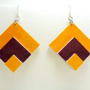 Boucles d'oreille en carton - grand losange - Jaune/Bordeaux - Argent 925 – Image 3