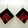 Boucles d'oreille losange en carton noir-rouge nœuds