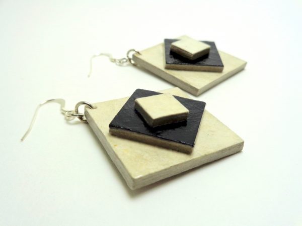 Boucles d'oreille en carton - étoile - Blanc/Noir - Argent 925