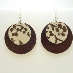 Boucles d'oreille rondes en carton - Marron/Blanc à motifs - Argent 925 – Image 2