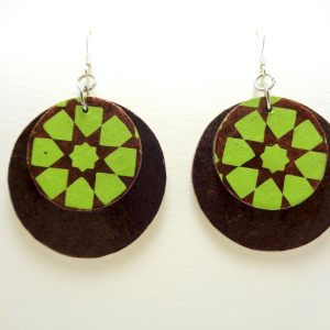 Boucles d'oreille rondes en carton - Marron/Vert étoilé - Argent 925 – Image 2