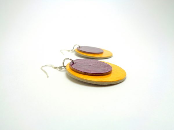 Boucles d'oreille rondes en carton - Jaune/bordeaux - Argent 925