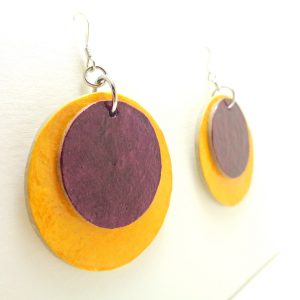 Boucles d'oreille rondes en carton - Jaune/bordeaux - Argent 925