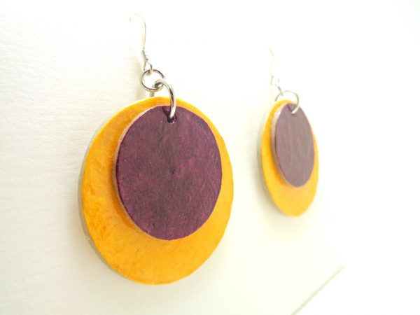 Boucles d'oreille rondes en carton - Jaune/bordeaux - Argent 925