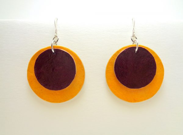 Boucles d'oreille rondes en carton - Jaune/bordeaux - Argent 925