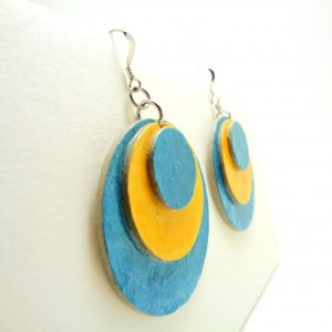 Boucles d'oreille rondes en carton - Bleu et jaune - Argent 925