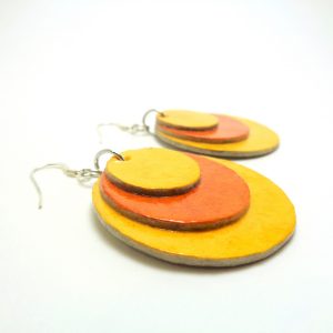 Boucles d'oreille rondes en carton jaune/peche foncé