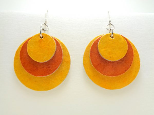 Boucles d'oreille rondes en carton - Jaune/Corail - Argent 925