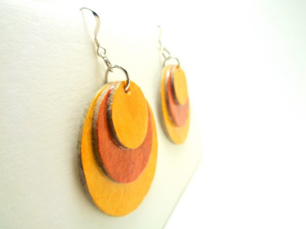 Boucles d'oreille rondes en carton - Jaune/Corail - Argent 925