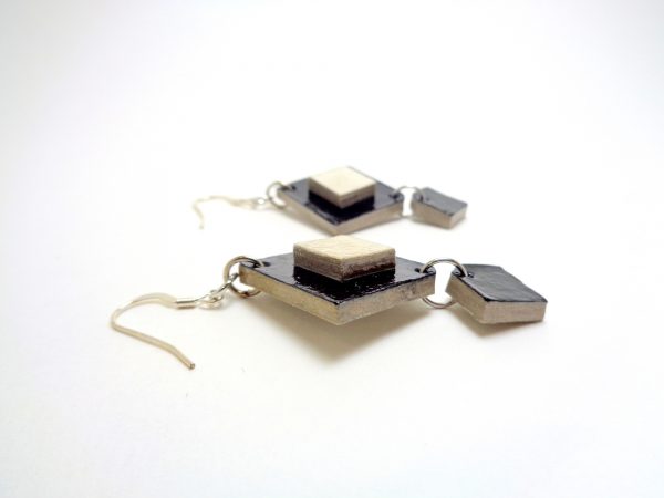 Boucles d'oreille en carton - Noir/Blanc - Argent 925