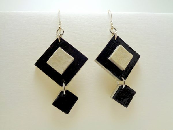 Boucles d'oreille en carton - Noir/Blanc - Argent 925