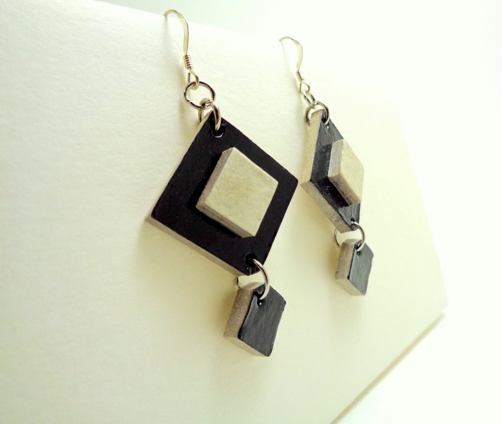 Boucles d'oreille en carton - Noir/Blanc - Argent 925