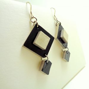 Boucles d'oreille en carton - Noir/Blanc - Argent 925 – Image 2