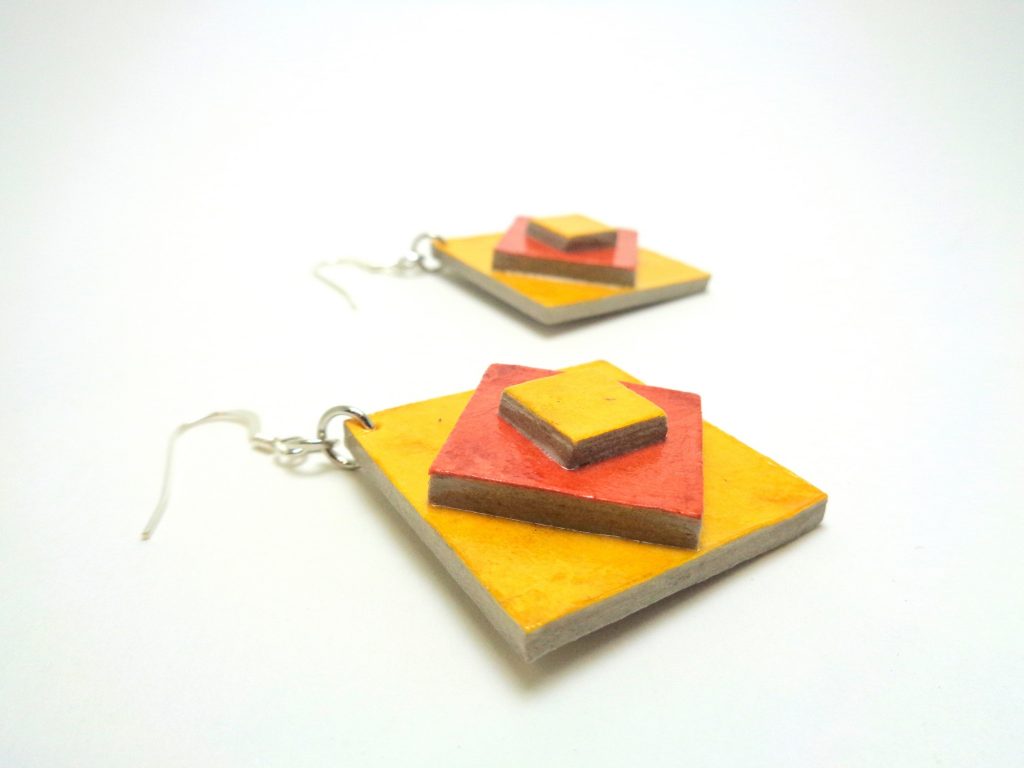 Boucles d'oreille en carton - étoile - Jaune/Corail - Argent 925