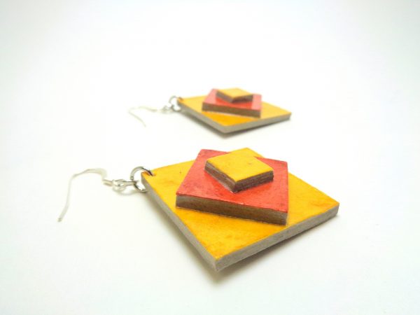 Boucles d'oreille en carton - étoile - Jaune/Corail - Argent 925