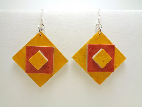 Boucles d'oreille en carton - étoile - Jaune/Corail - Argent 925