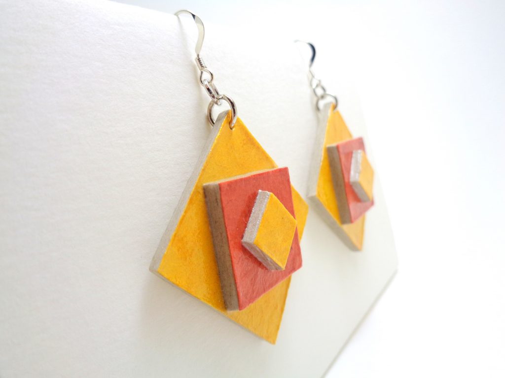 Boucles d'oreille en carton - étoile - Jaune/Corail - Argent 925