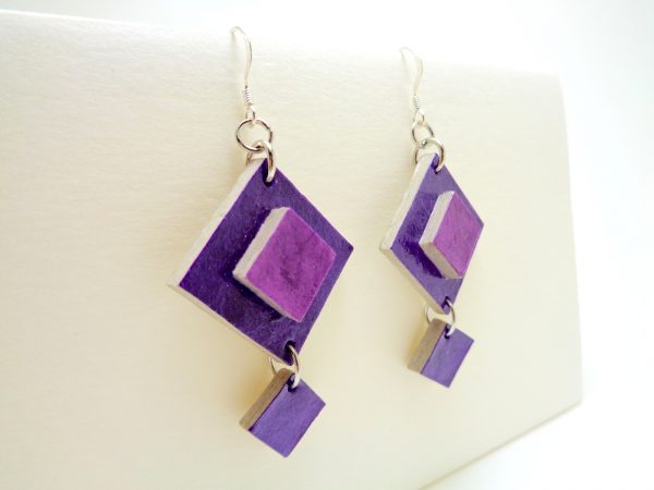 Boucles d'oreille en carton - Violet/Mauve - Argent 925