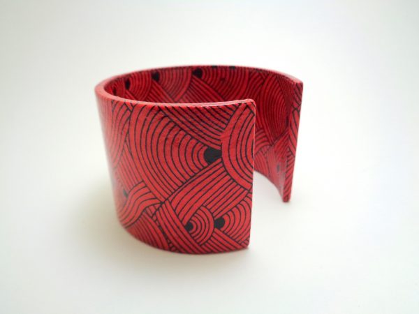 Bracelet manchette en carton - Rouge nœuds
