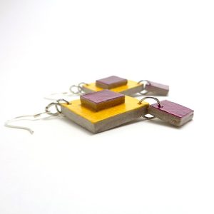 Boucles d'oreille en carton - Jaune/Bordeaux - Argent 925 – Image 2