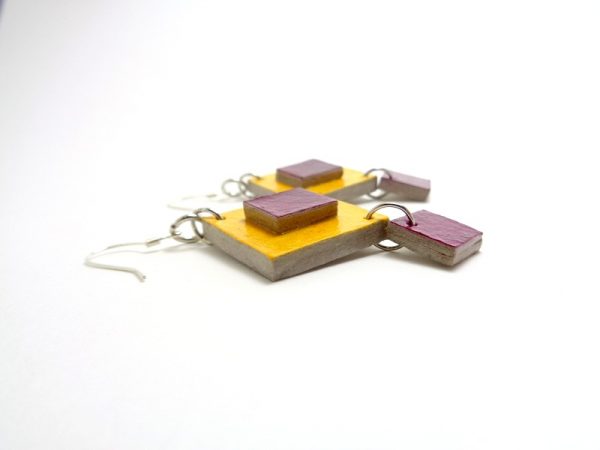 Boucles d'oreille en carton - Jaune/Bordeaux - Argent 925