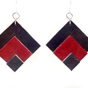 Boucles d'oreille en carton - Grand losange - Noir/Rouge carmin - Argent 925