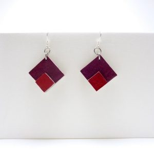 Boucles d'oreille en carton - petit losange - Bordeaux/Rouge carmin - argent 925 – Image 3