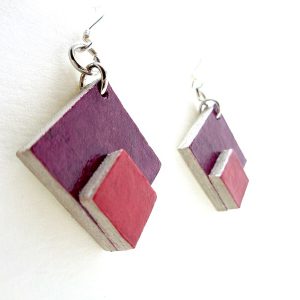 Boucles d'oreille en carton - petit losange - Bordeaux/Rouge carmin - argent 925