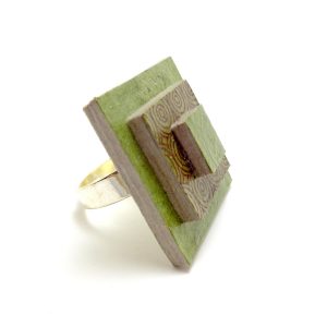Bague carrée en carton - Vert olive/Ronds Verts – Image 2