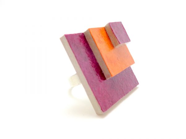 Bague carrée en carton - Bordeaux/Rouille