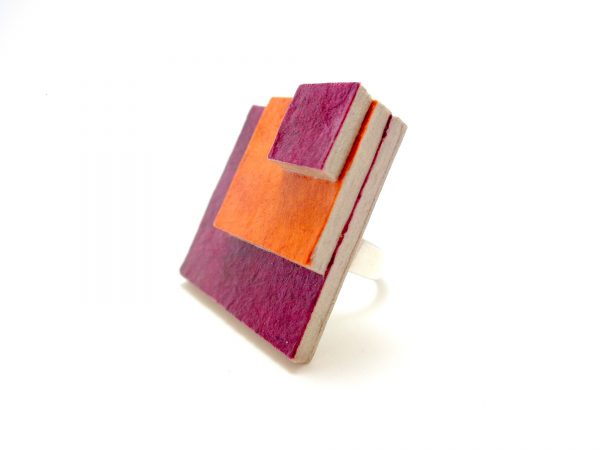 Bague carrée en carton - Bordeaux/Rouille