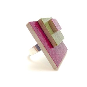 Bague carrée en carton - Bordeaux/Vert oliv – Image 2