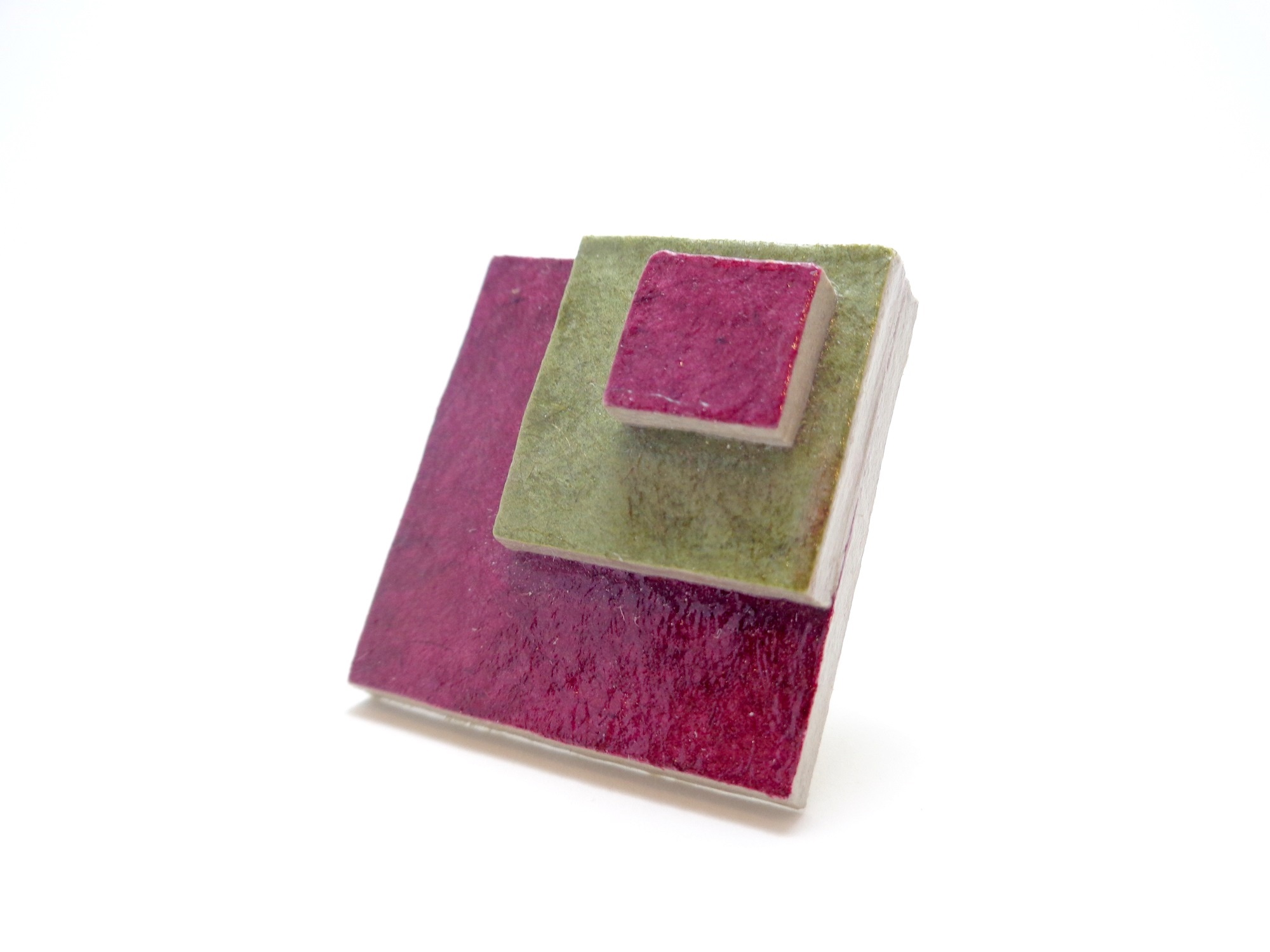 Bague carrée en carton - Bordeaux/Vert oliv – Image 1