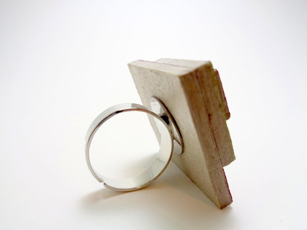 Bague carrée en carton - Bordeaux/Vert oliv
