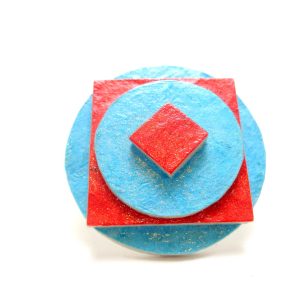 Bague ronde en carton - Bleu turquoise/Rouge