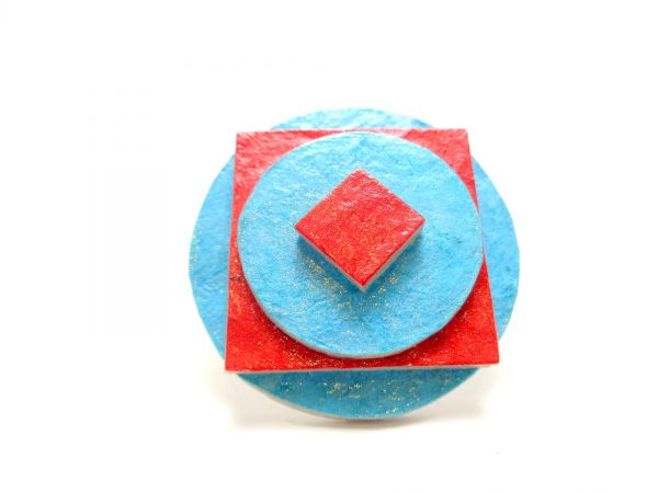 Bague ronde en carton - Bleu turquoise/Rouge