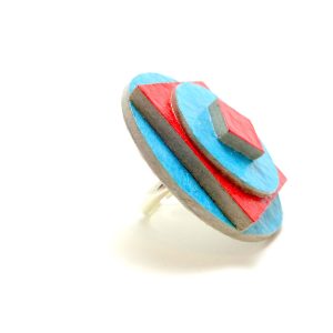 Bague ronde en carton - Bleu turquoise/Rouge – Image 3