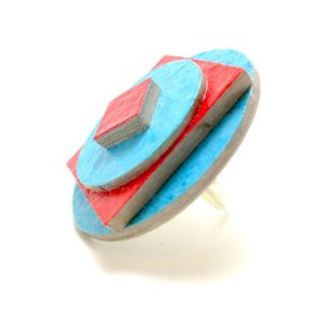 Bague ronde en carton - Bleu turquoise/Rouge – Image 2