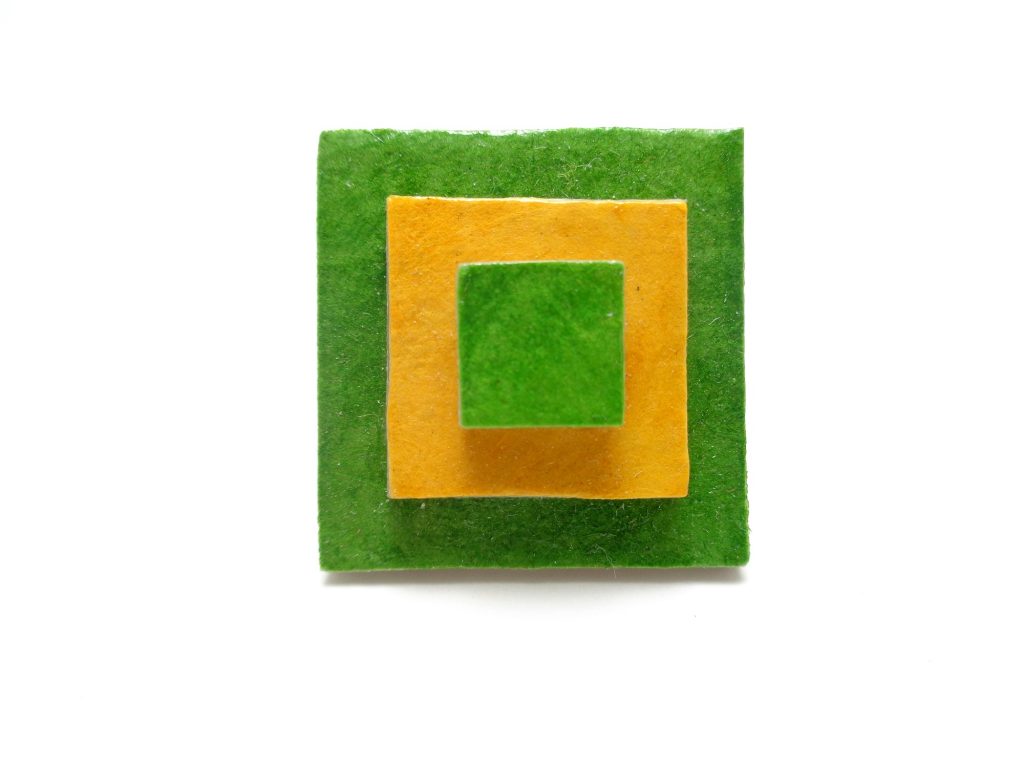 Bague carrée en carton - Vert/Jaune