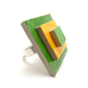 Bague carrée en carton - Vert/Jaune – Image 2