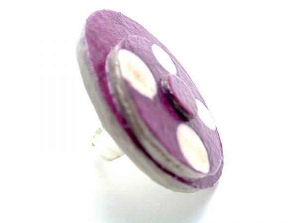Bague ronde en carton - Bordeaux à pois blancs