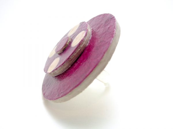 Bague ronde en carton - Bordeaux à pois blancs