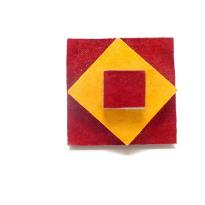 Bague carrée en carton - Rouge carmin/Jaune