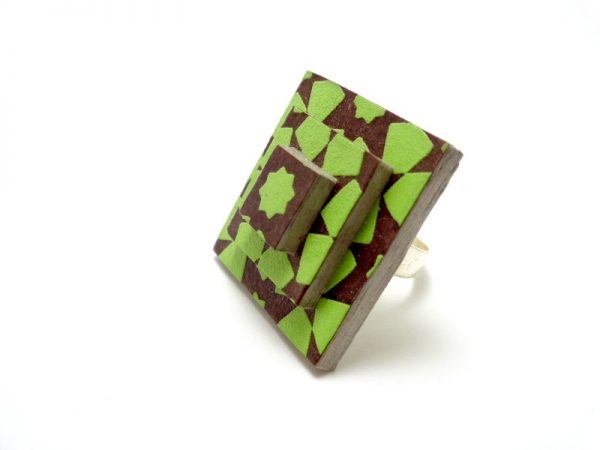 Bague carrée en carton - "Vert étoile"