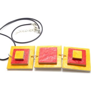 Pendentif long en carton - Jaune/Rouge – Image 2