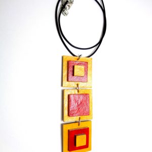 Pendentif long en carton - Jaune/Rouge