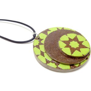 Pendentif rond en carton - Vert étoilé/Marron – Image 2