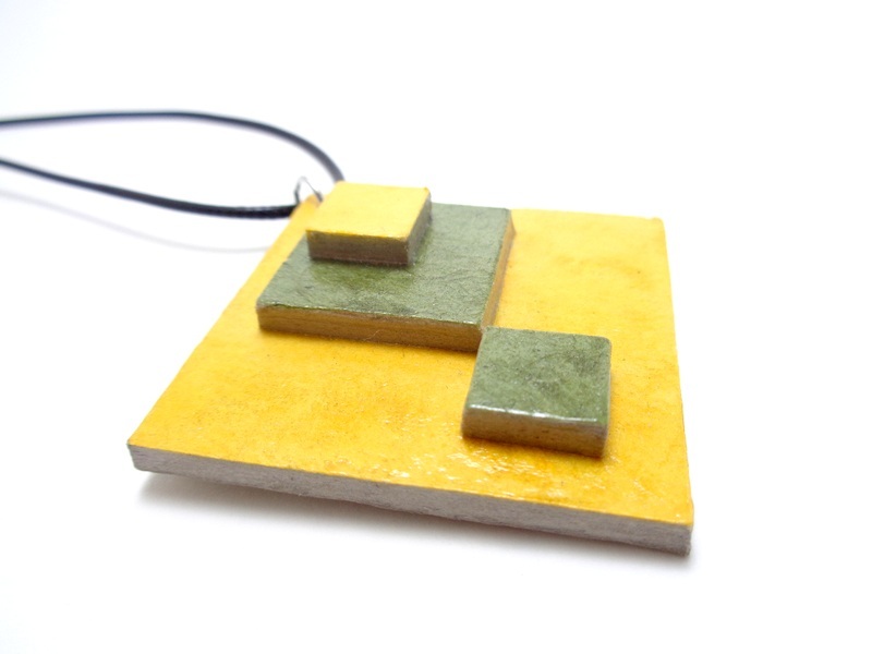 Pendentif losange en carton - Jaune/Vert olive* – Image 2